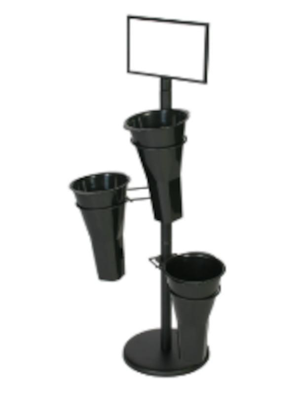 Floral stand sign frame & (3) vases (black)