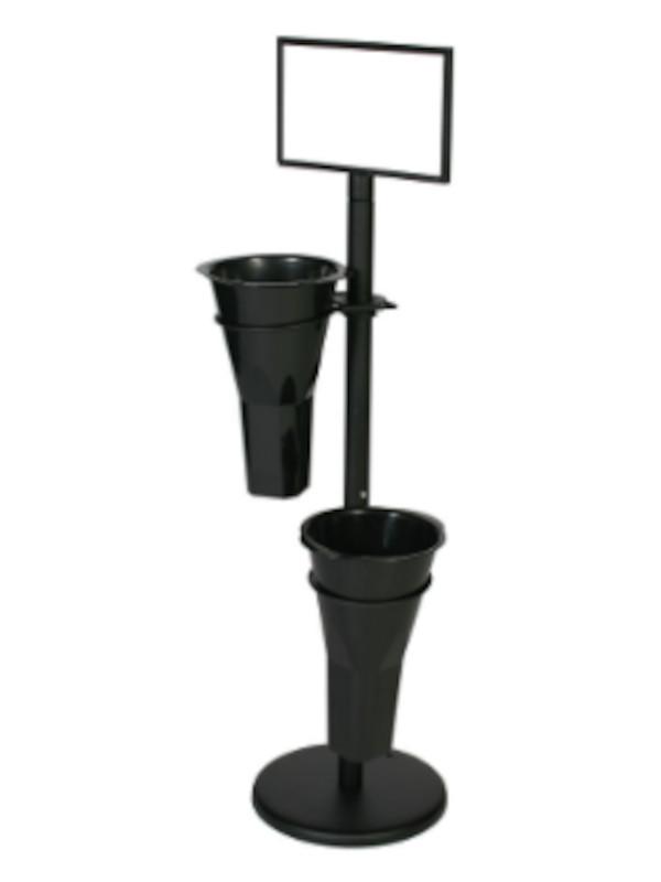 Floral stand sign frame & (2) vases (black)